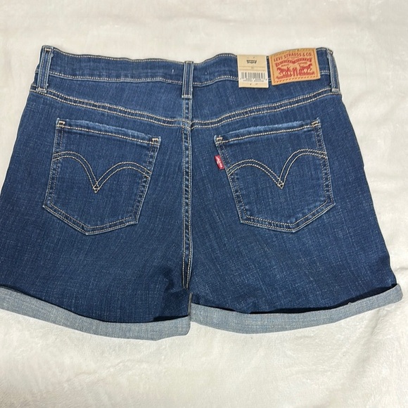 Levi's Blue Jean Shorts Cuffed Hem Classic Style Stretchy - Picture 4 of 8